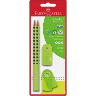 Faber Castell blister 2 μολύβια Grip 2001 + γόμα mini sleeve + ξύστρα mini sleeve Neon Λαχανί 217028