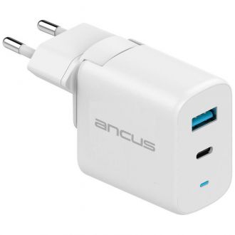 Ancus Supreme series Dual με USB-A και USB-C PD 30W Λευκός με Led και αντάπρορα UK