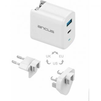 Ancus Supreme series Dual με USB-A και USB-C PD 30W Λευκός με Led και αντάπρορα UK