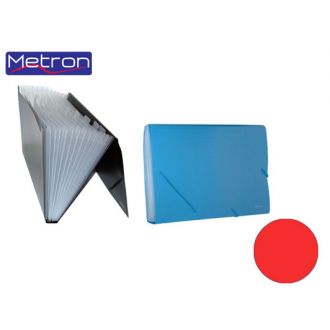 Metron φάκελος φισαρμόνικα 12 θέσεων με  λάστιχο Α4 Κόκκινο