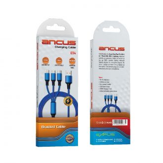ANCUS charging cable E54 με 3 εξόδους 1.2m Blue