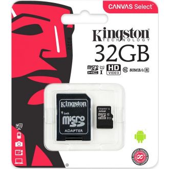 Kingston Κάρτα μνήμης Canvas Select microSDHC 32GB 80mb/s Class 10 with Adapter (KIN-MSD32GBCL10).