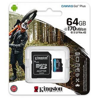 Kingston Κάρτα μνήμης Canvas Go Plus microSDHC 64GB 170mb/s  (KIN-MSD64GBCL10).