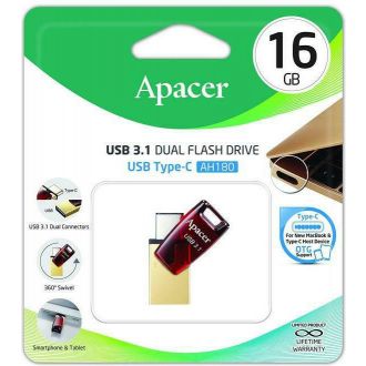 Apacer dual usb flash drive 16GB Type-C/USB 3.1 Gen1 H180 (AP16GAH180R-1)