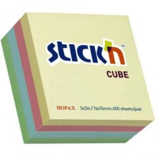 Stick'n Χαρτάκια σημειώσεων αυτοκόλλητα κυβος 4 παστέλ χρώματα 76x76εκ. 400Φ. 21013