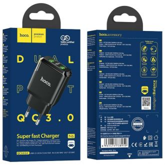HOCO fast charger charmer 2 θύρες QC3.0 N6 18w Μαύρος (HC-N6BK)