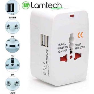 Lamtech travel adapter 2-usb port 4-different  plugs (LAM073050)