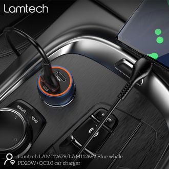 Lamtech car charger Dual usb QC 3.0 & type-C PD20W Metal Grey (LAM112662)