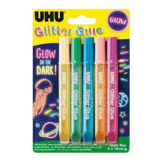 UHU Κόλλα glitter glue neon glow in the dark 5x10ml Διάφορα χρώματα